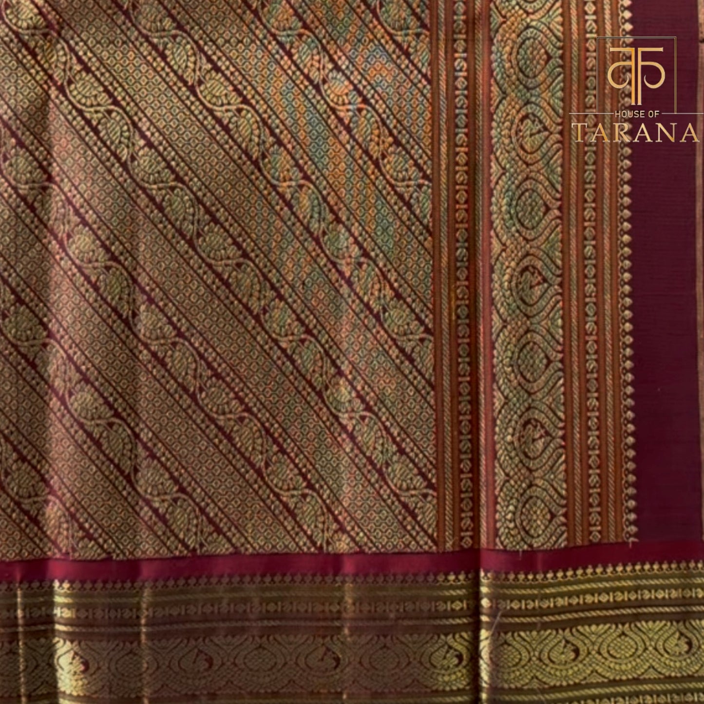 Royal blue with burnt orange kanjivaram silk saree