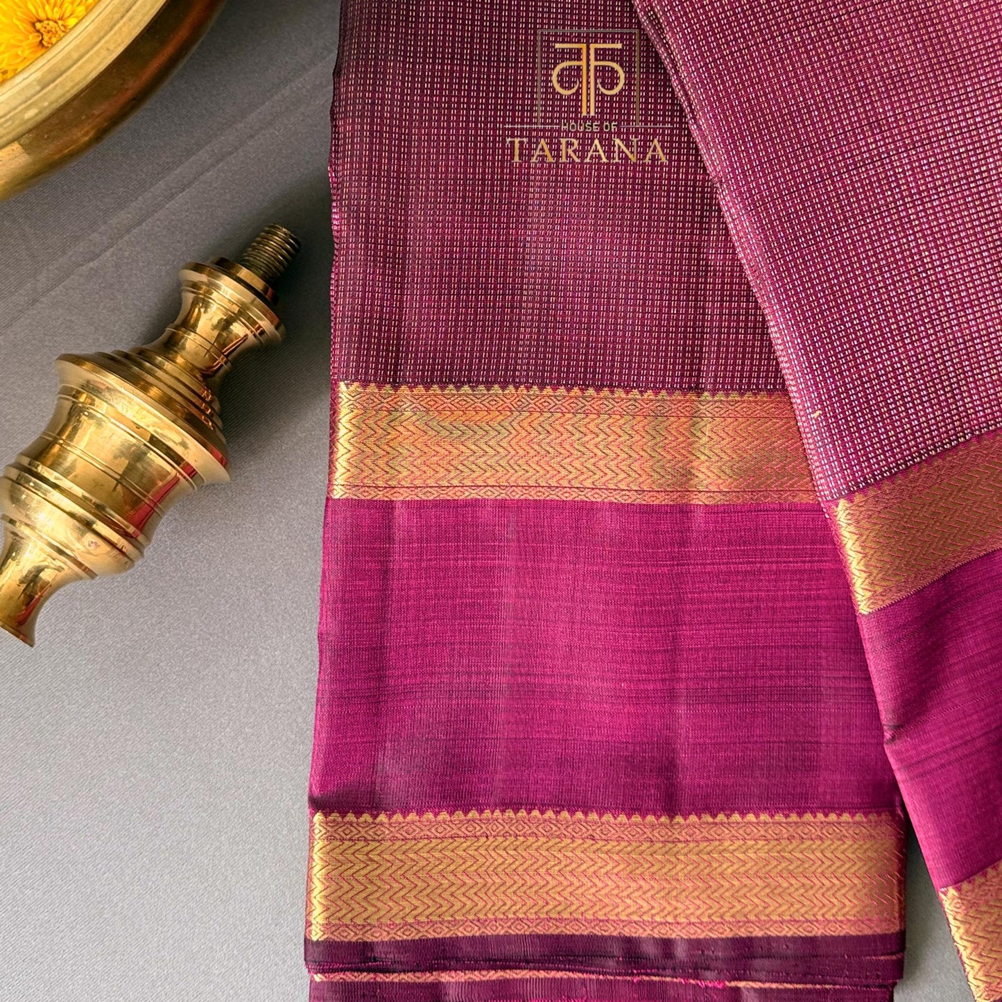 Deep plum with golden zari kanjivaram silk saree