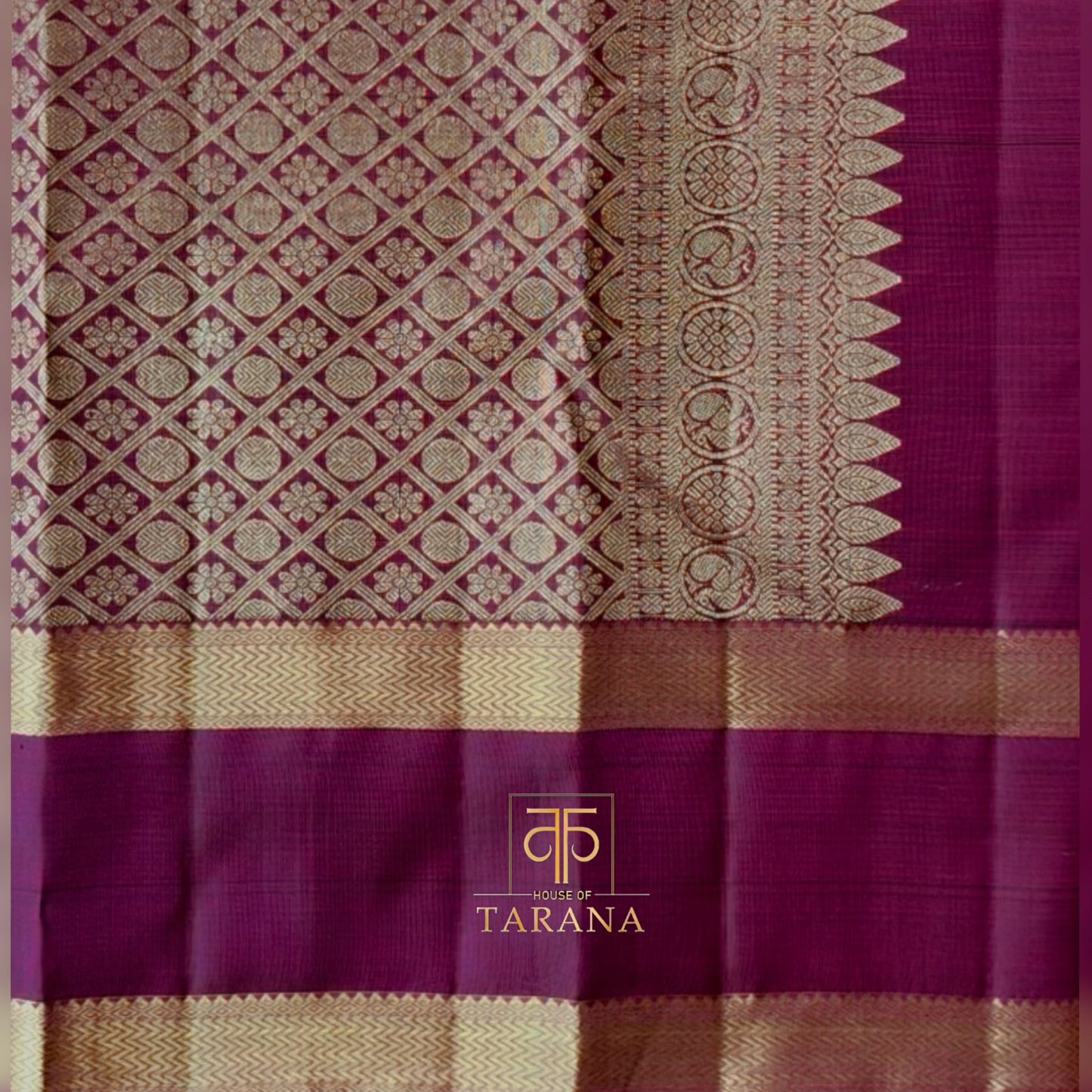 Deep plum with golden zari kanjivaram silk saree