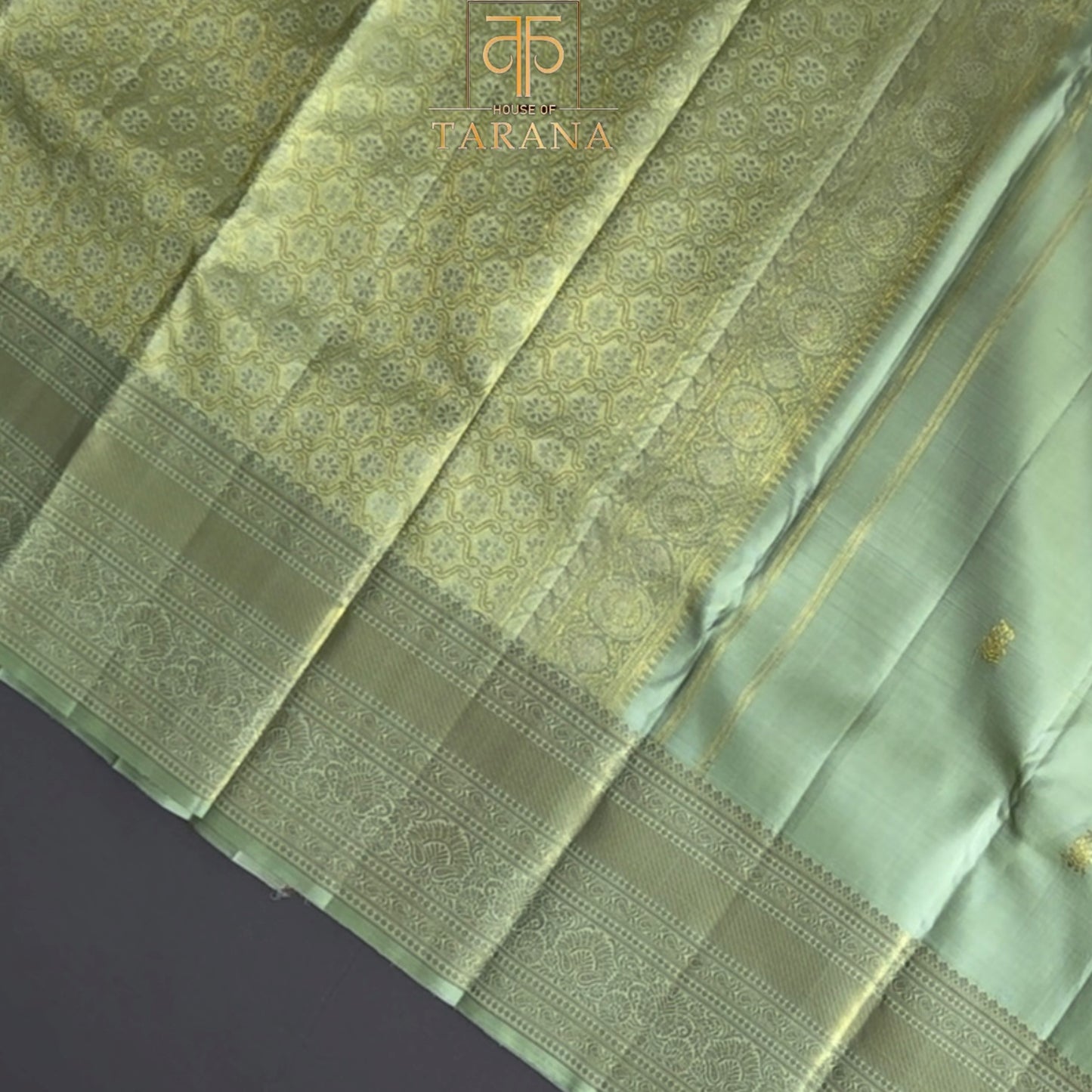 Pastel mint green with golden zari kanjivaram silk saree