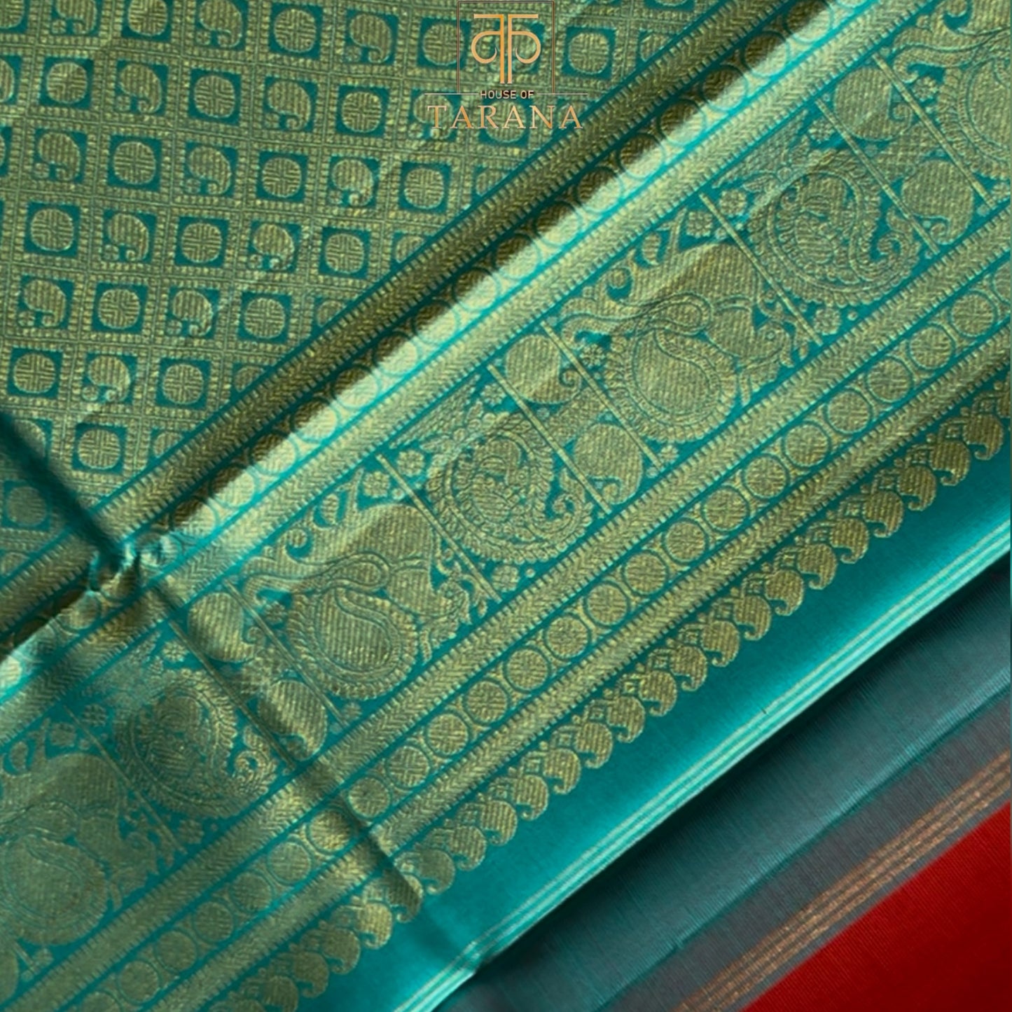 Red with sea green kanjivaram silk saree