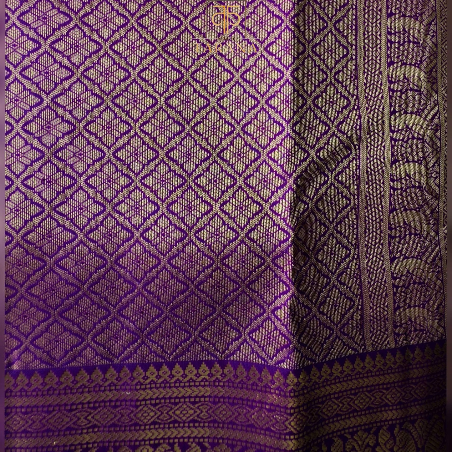 Peach with royal purple kanjivaram silk saree