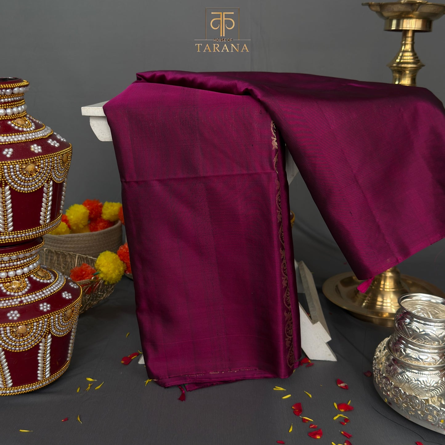 Emerald green with royal magenta kanjivaram soft silk saree