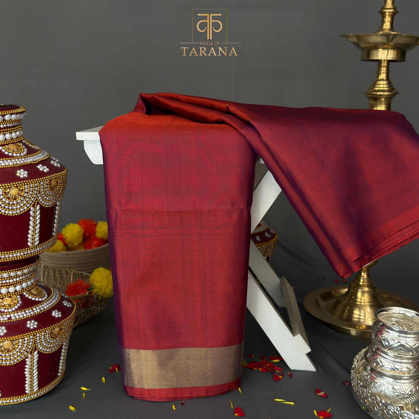 Plum purple with red floral kanjivaram soft silk saree