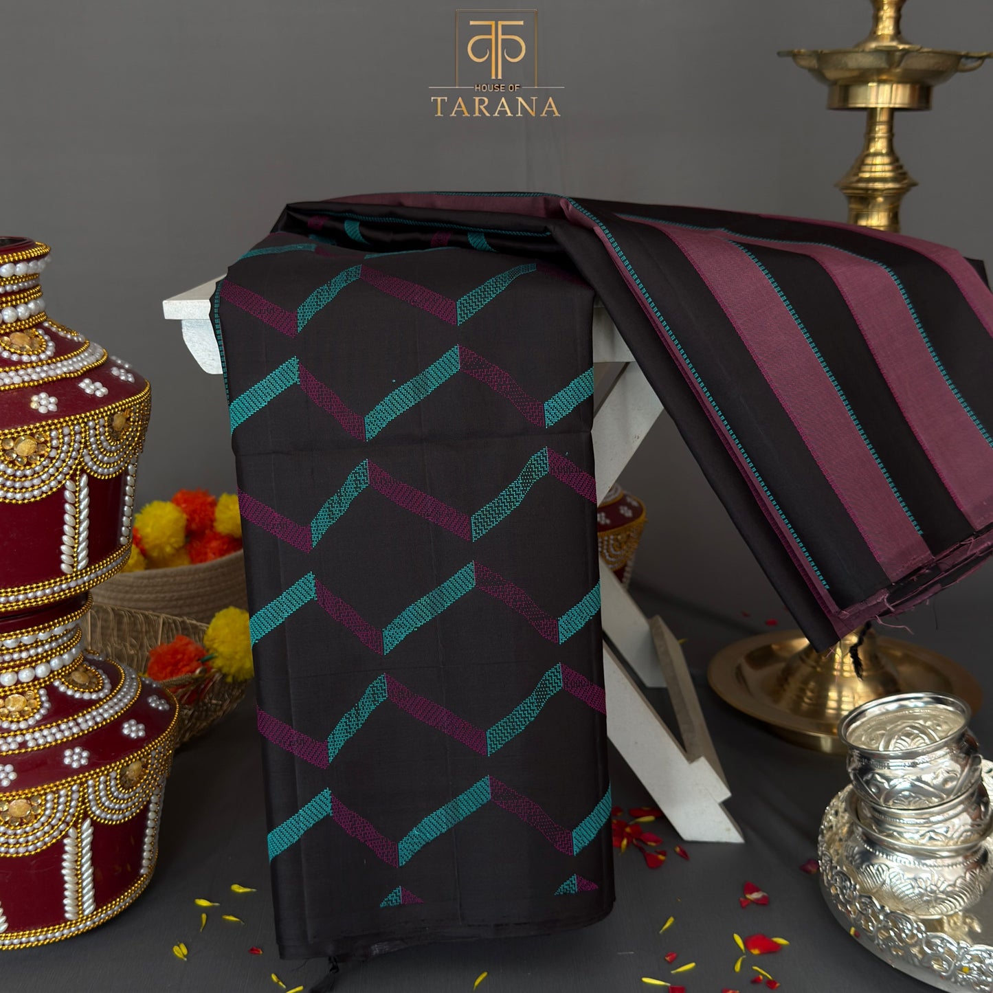 Snuff with wine stripes kanjivaram soft silk saree