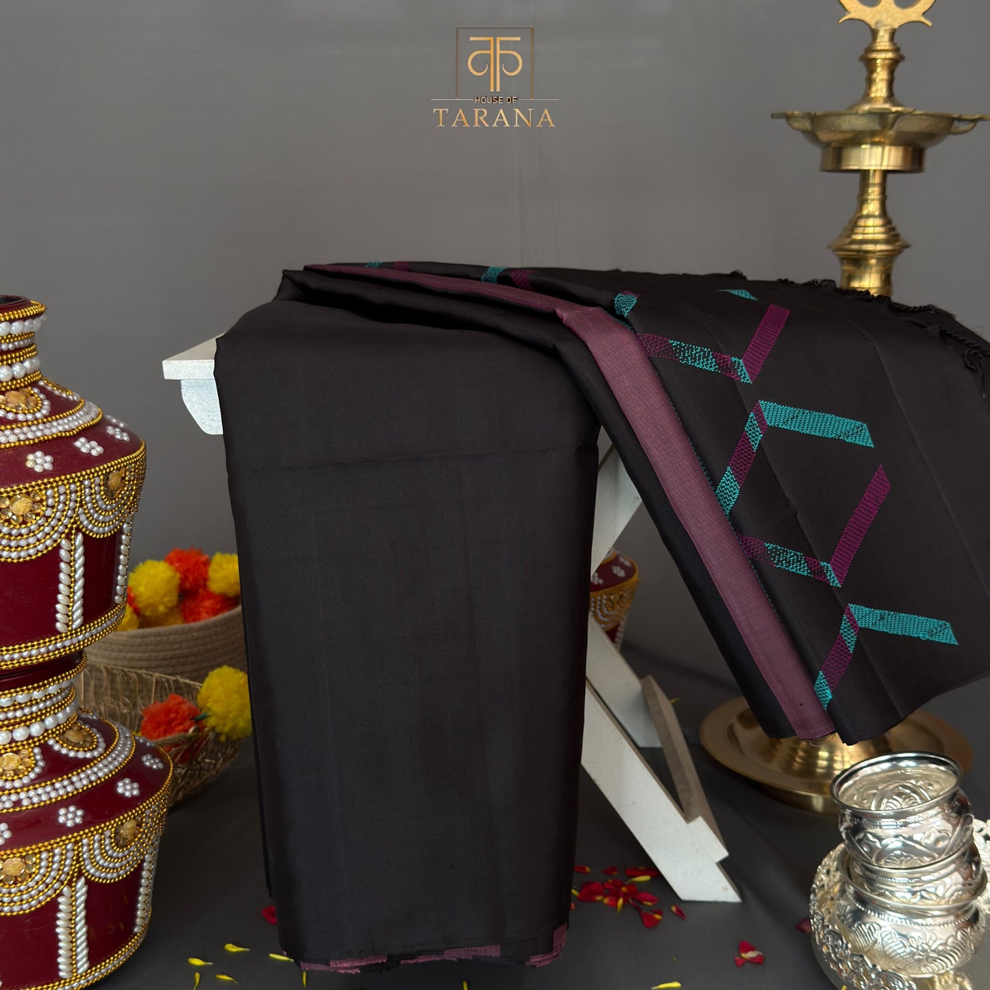 Snuff with wine stripes kanjivaram soft silk saree