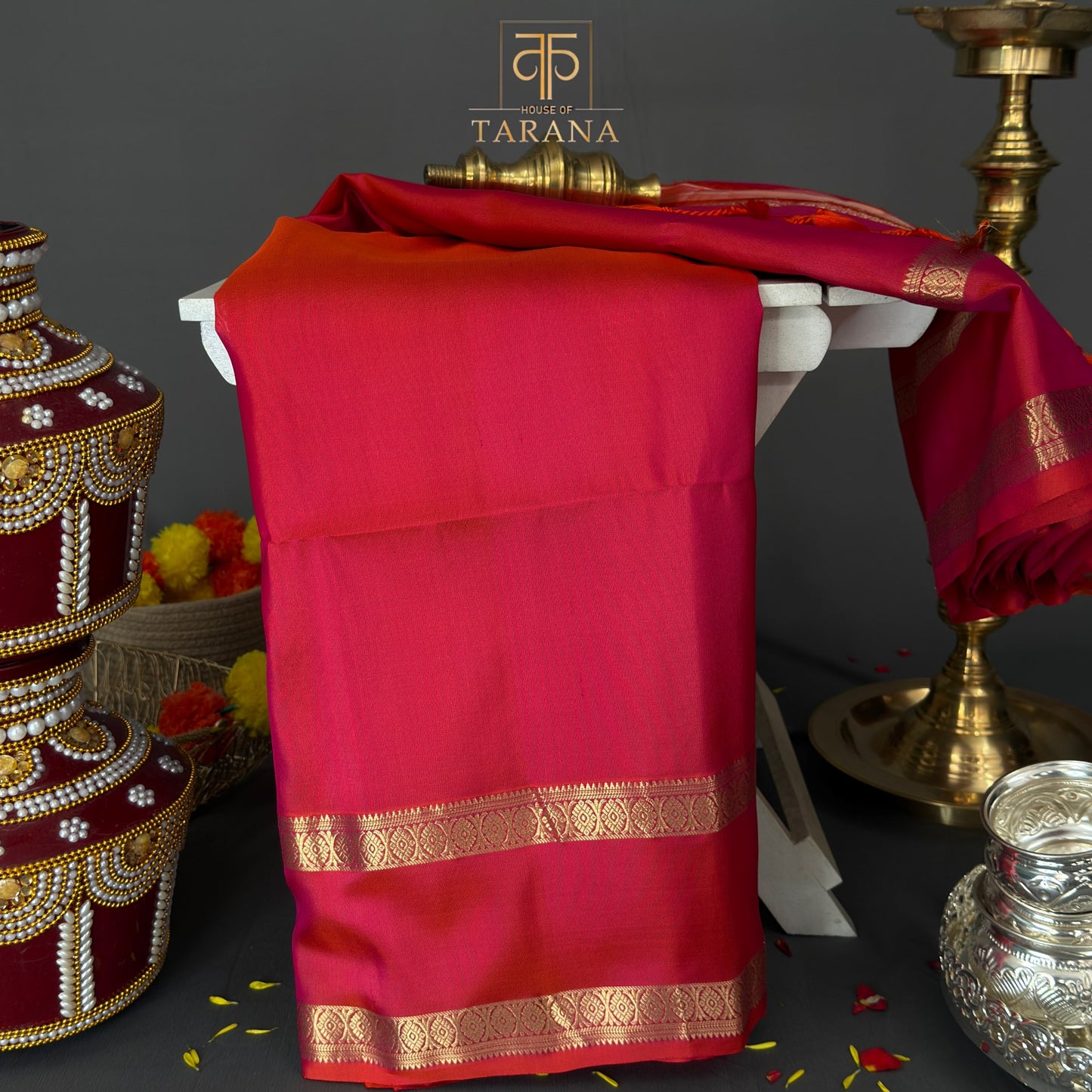 Cream with pink kanjivaram soft silk saree