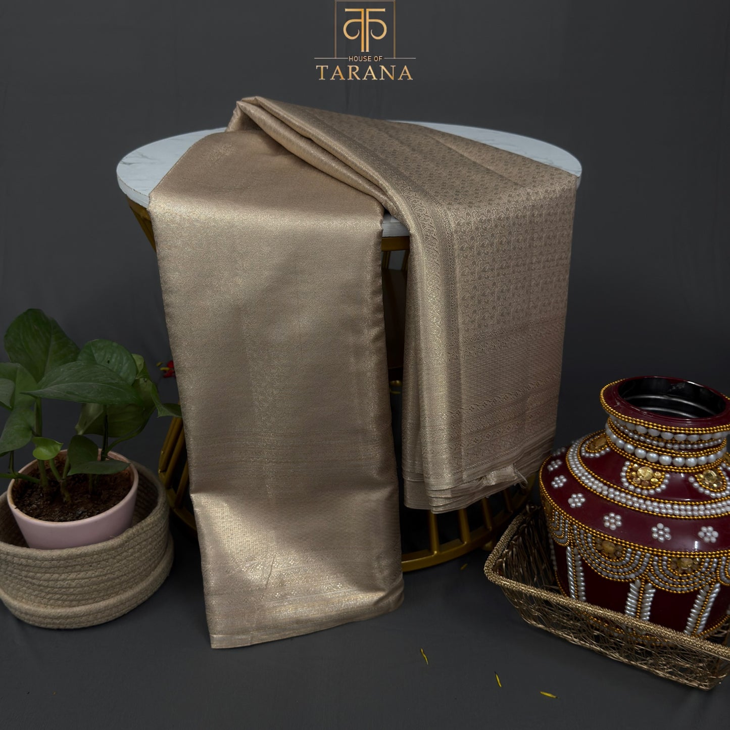 Beige brocade saree