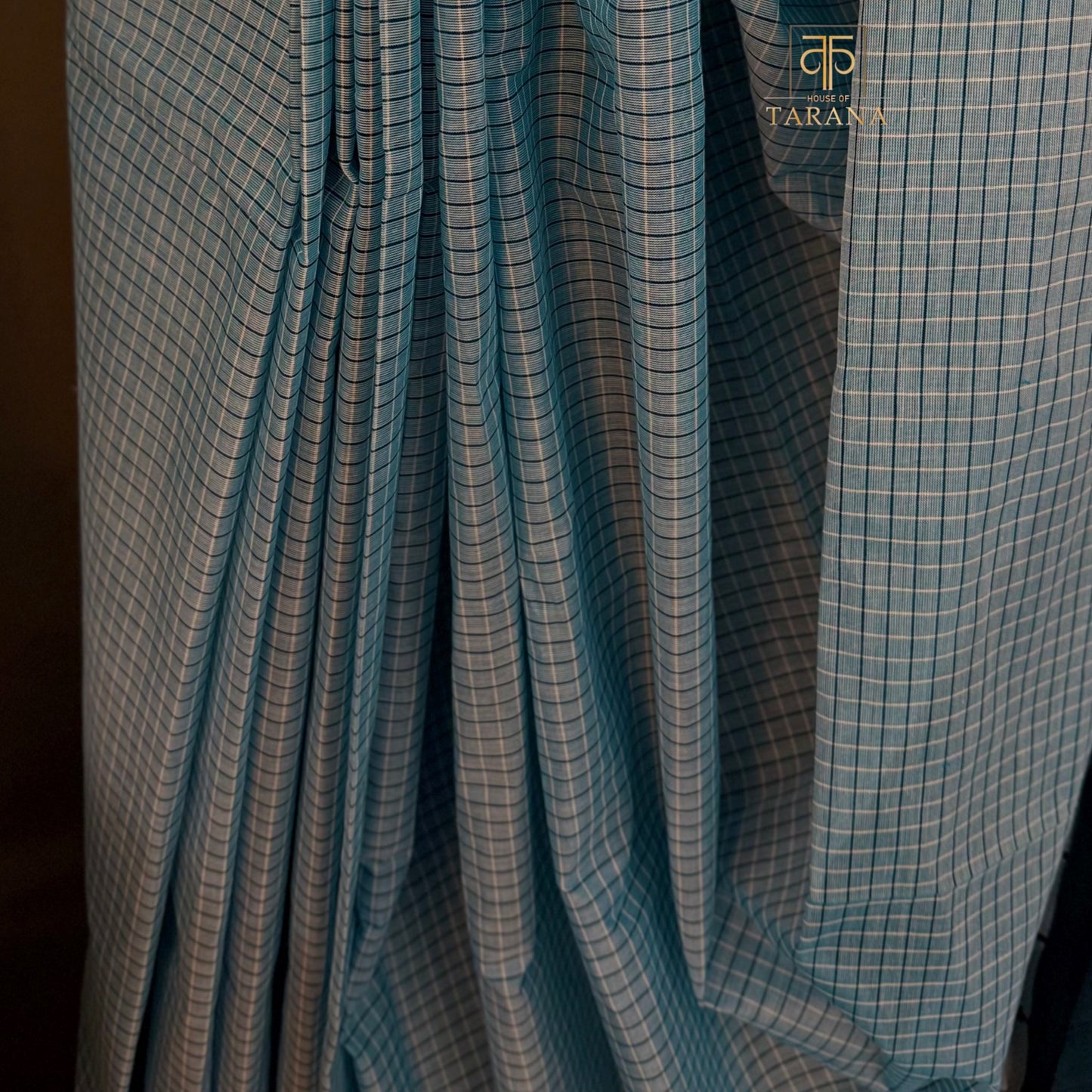 Sky Blue Checks Chettinad Cotton Saree
