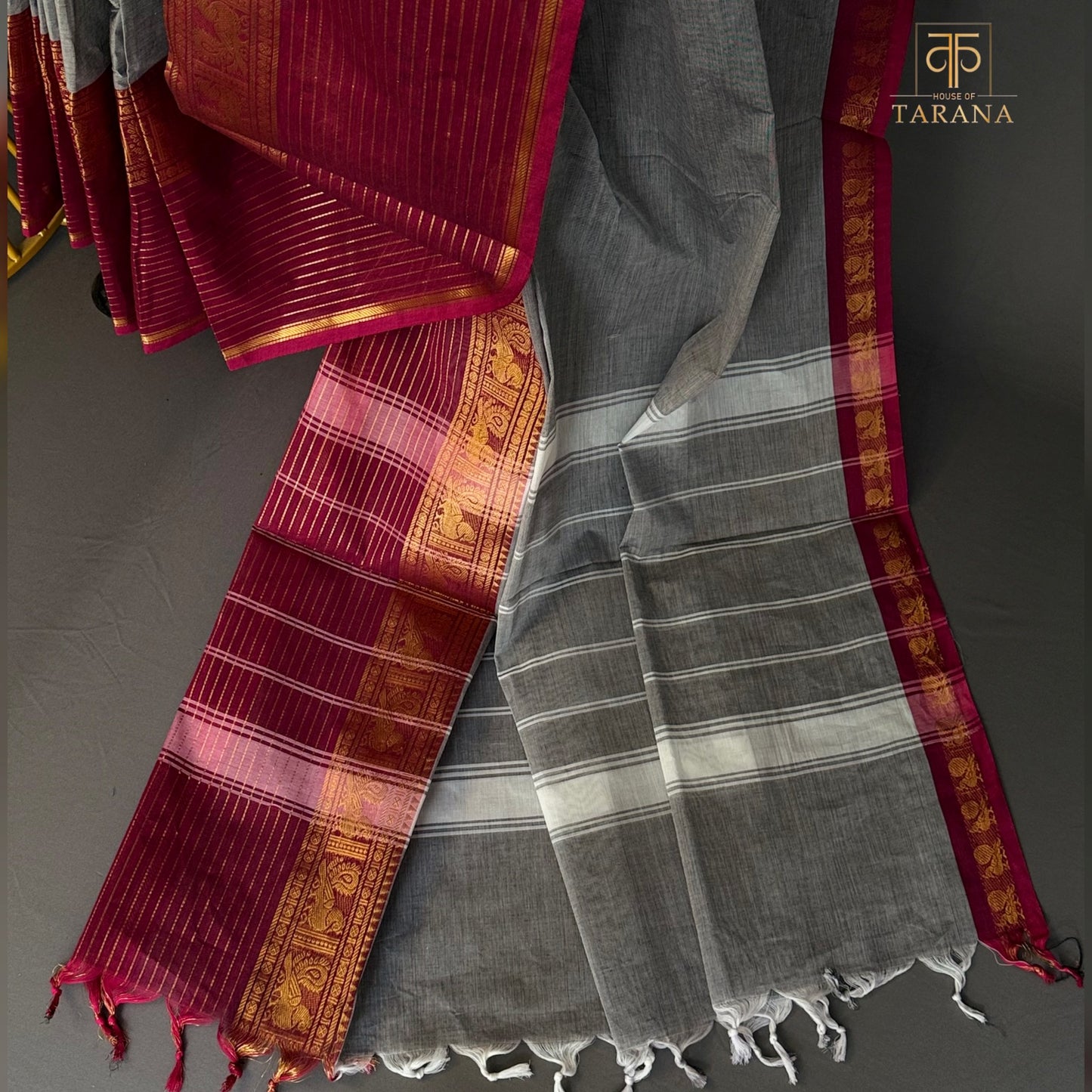 Grey with pink Chettinad Cotton Saree