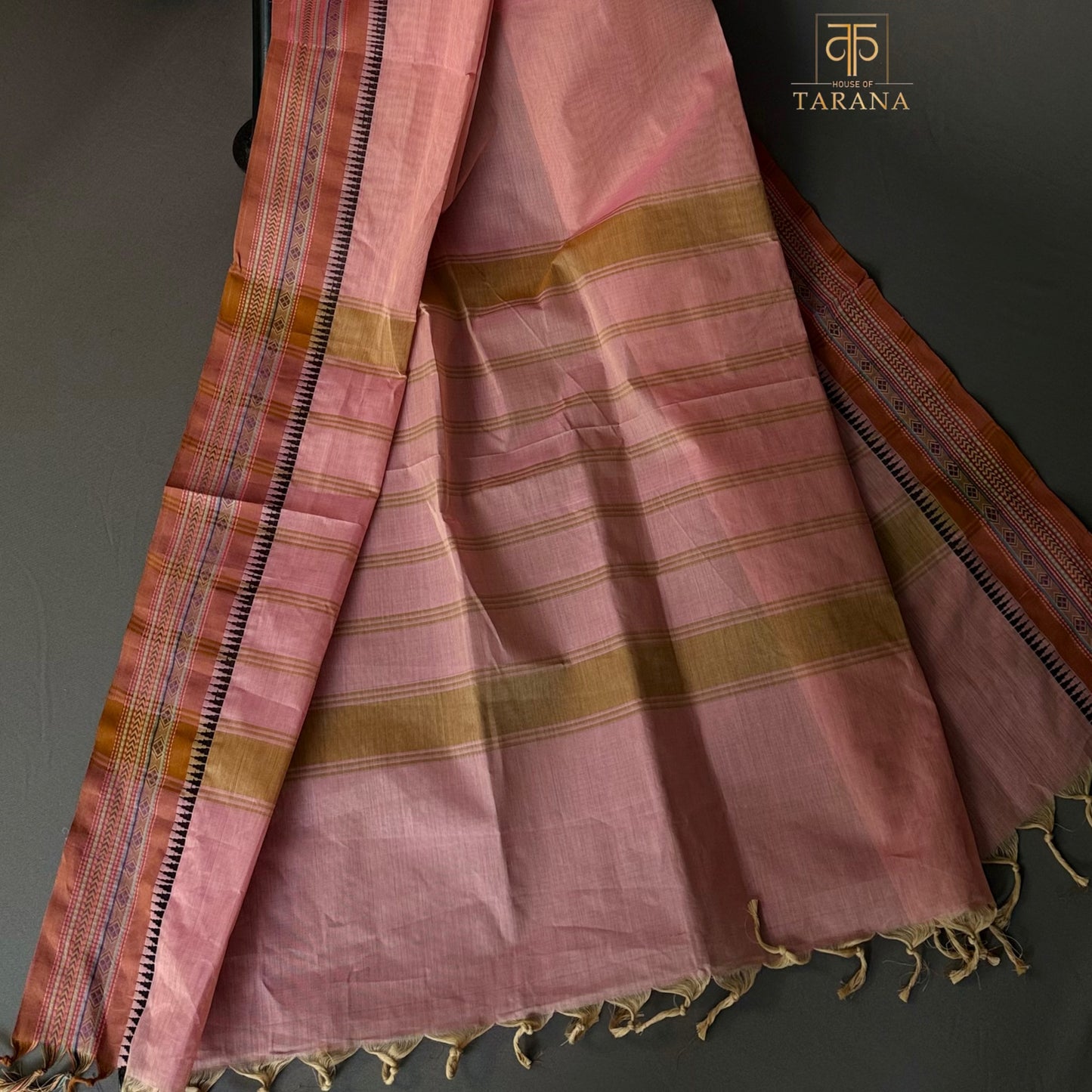 Pastel pink with Brown Chettinad Cotton Saree