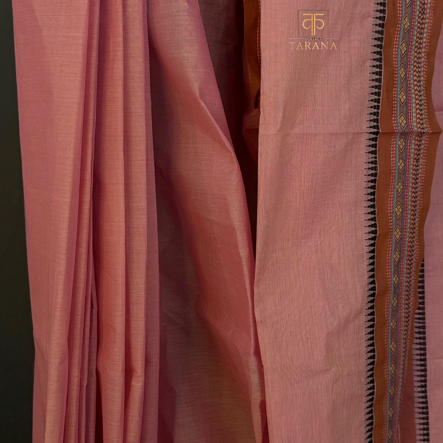 Pastel pink with Brown Chettinad Cotton Saree