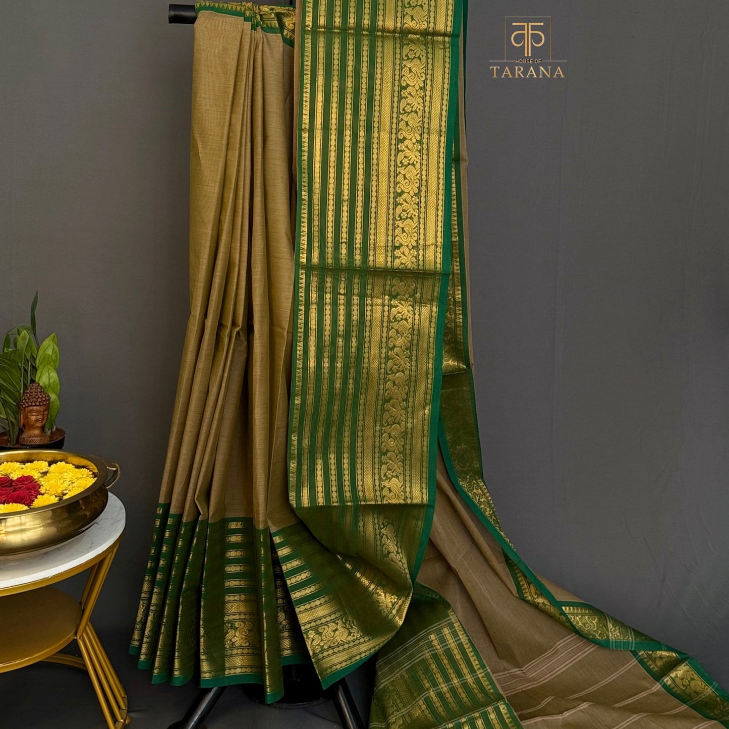 Olive Brown with Green Chettinad Cotton Saree