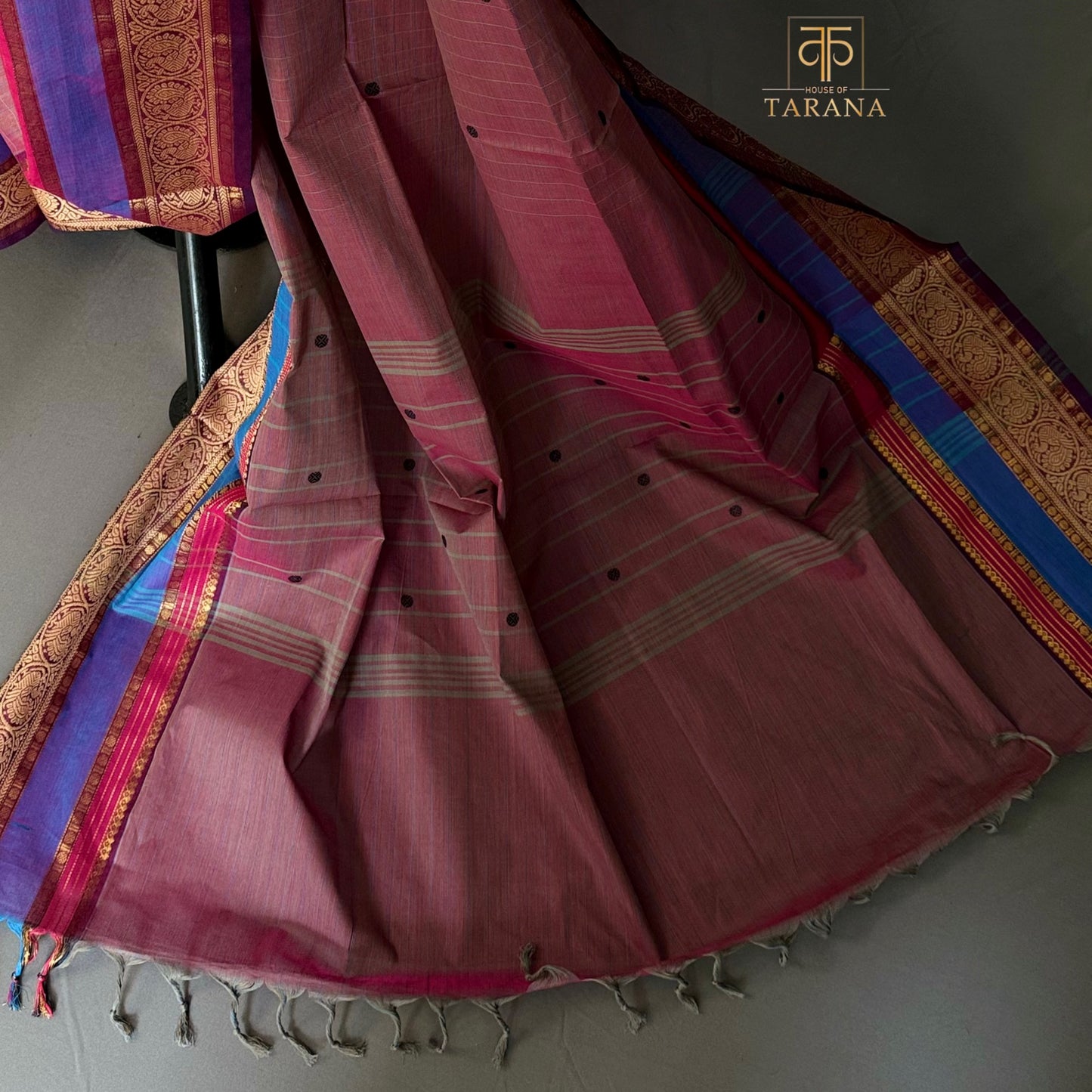Reddish brown with purple Chettinad Cotton Saree