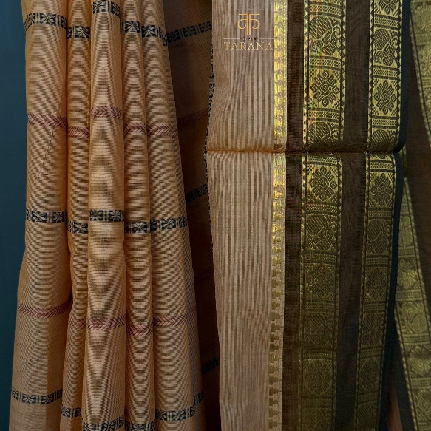 Peach Orange with Brown Chettinad Cotton Saree