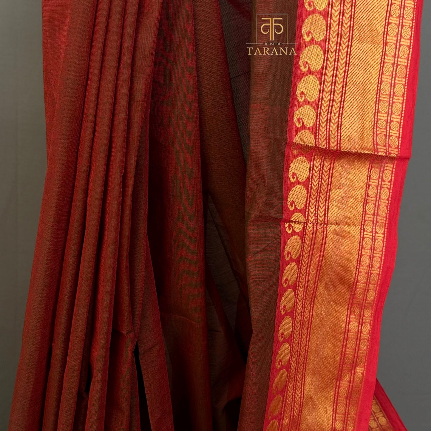 Brown with red Chettinad Cotton Saree
