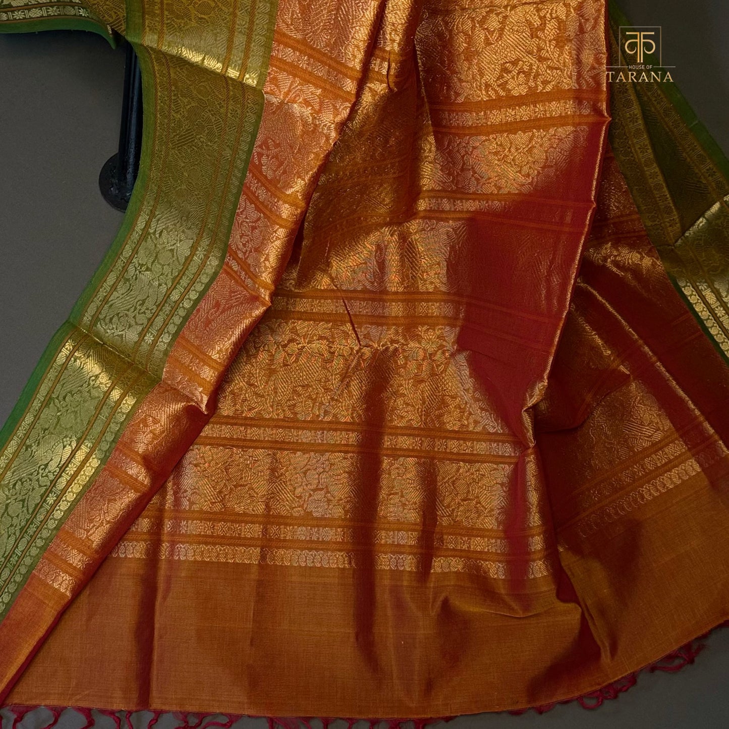 Deep Orange with Green Silk Cotton