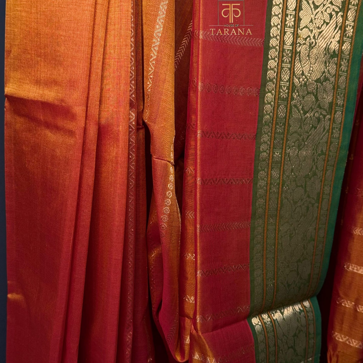 Deep Orange with Green Silk Cotton