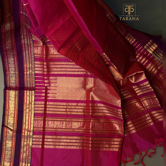 Deep Rani pink with purple Silk Cotton