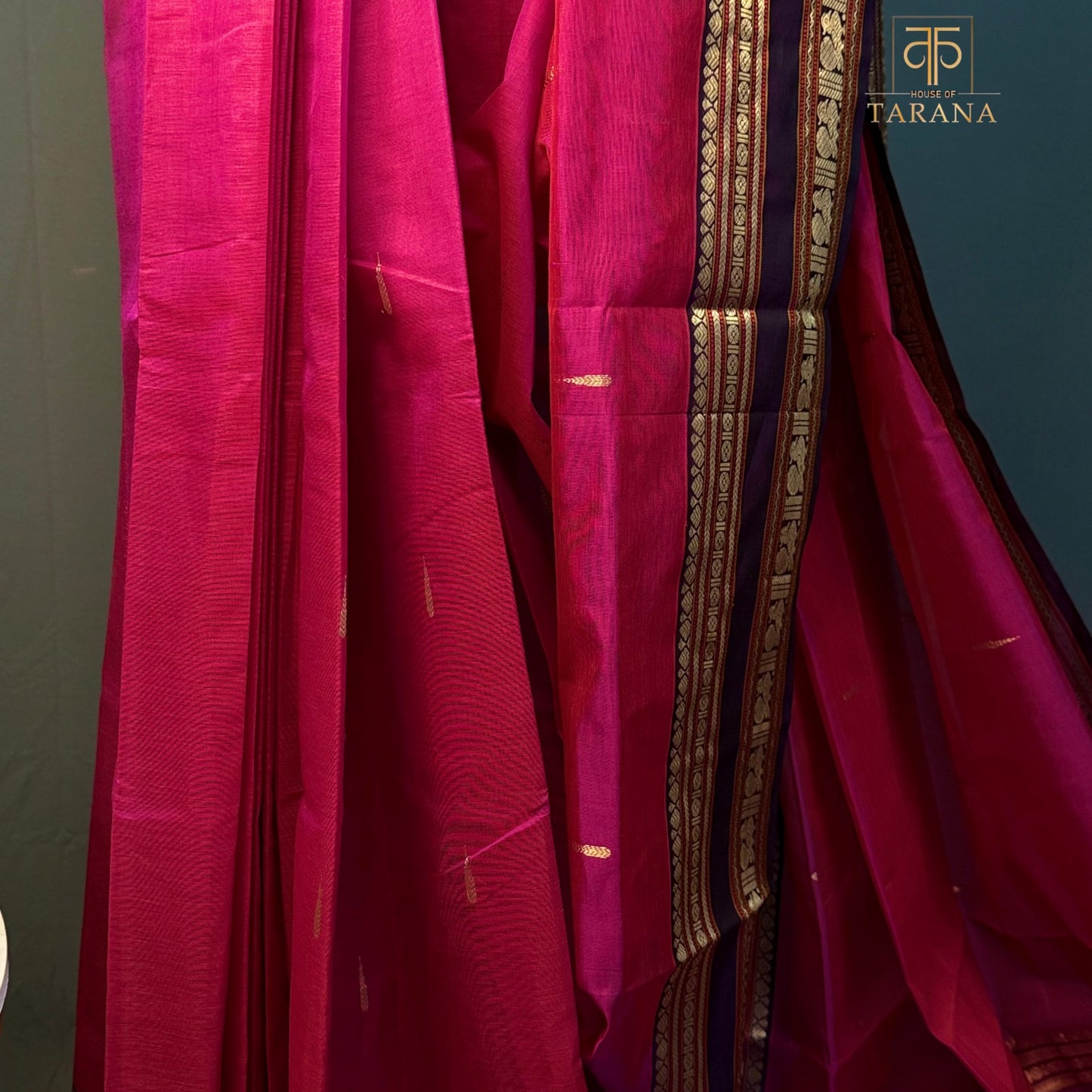 Deep Rani pink with purple Silk Cotton