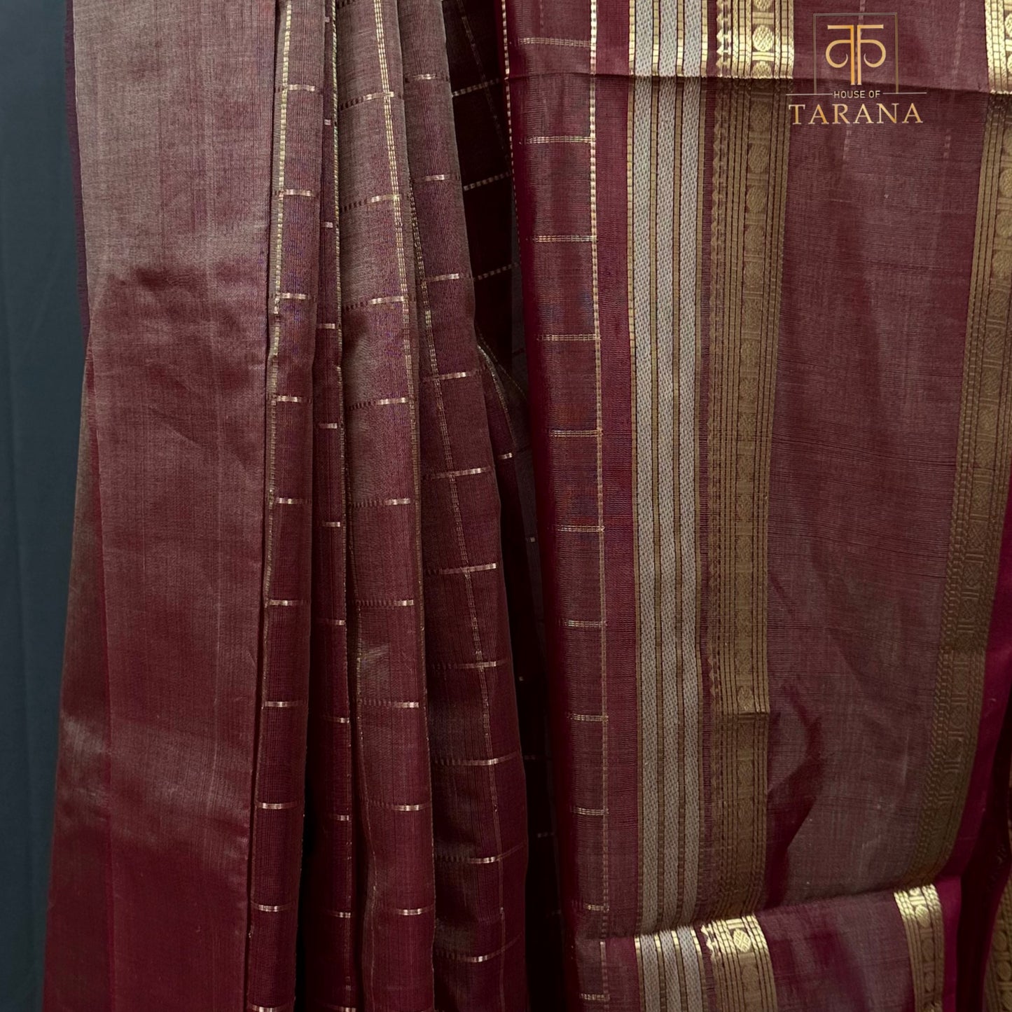 Maroon with gold Silk Cotton