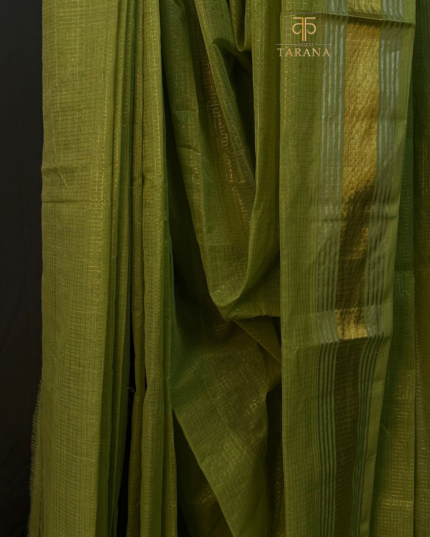 Pista Green with Gold Cotton Saree
