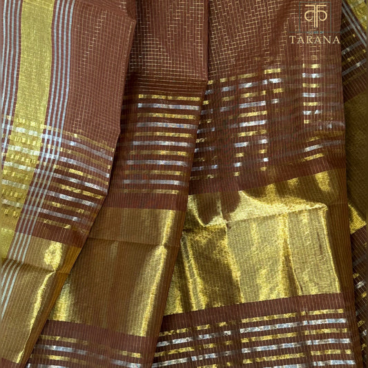 Brown with Gold Cotton Saree