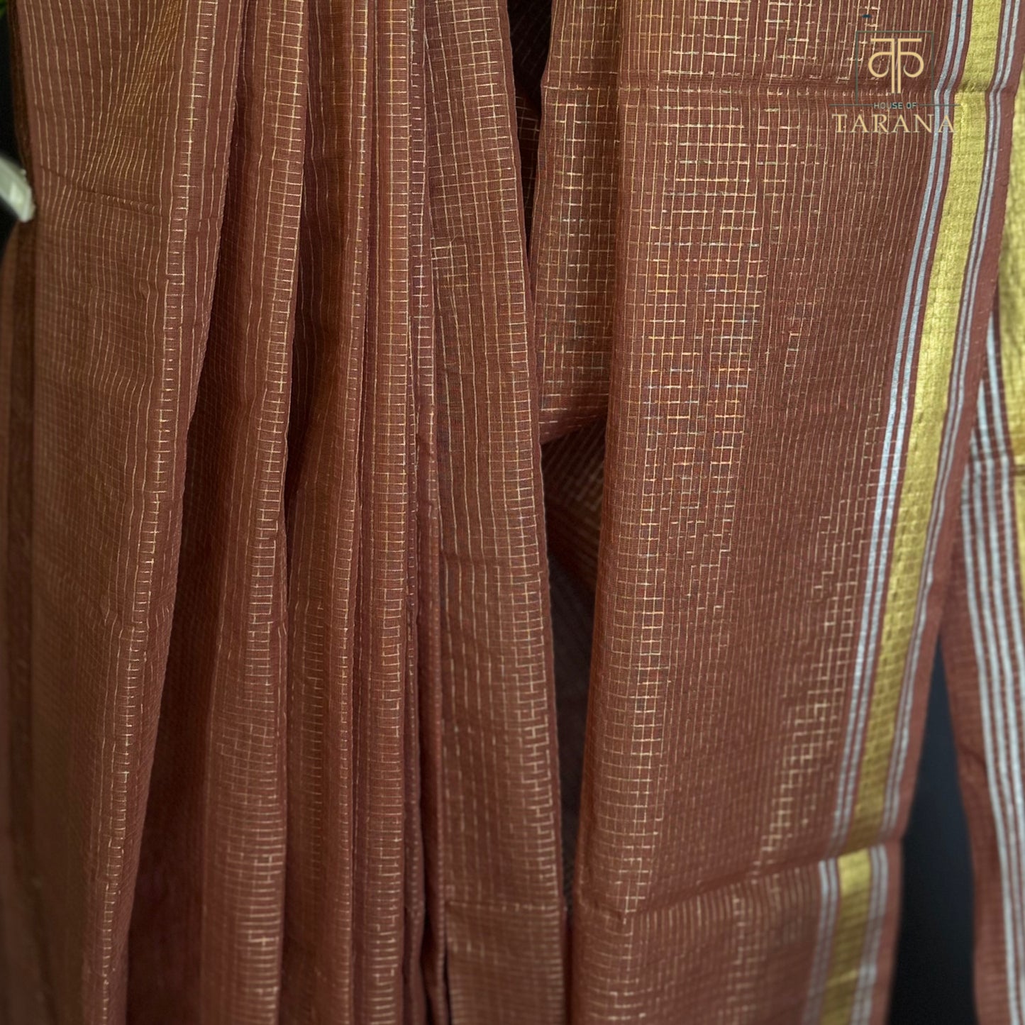 Brown with Gold Cotton Saree