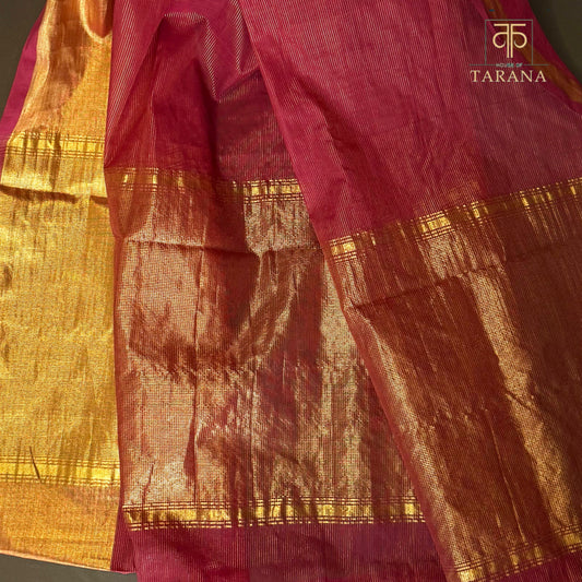 Burgundy with Gold Cotton Saree