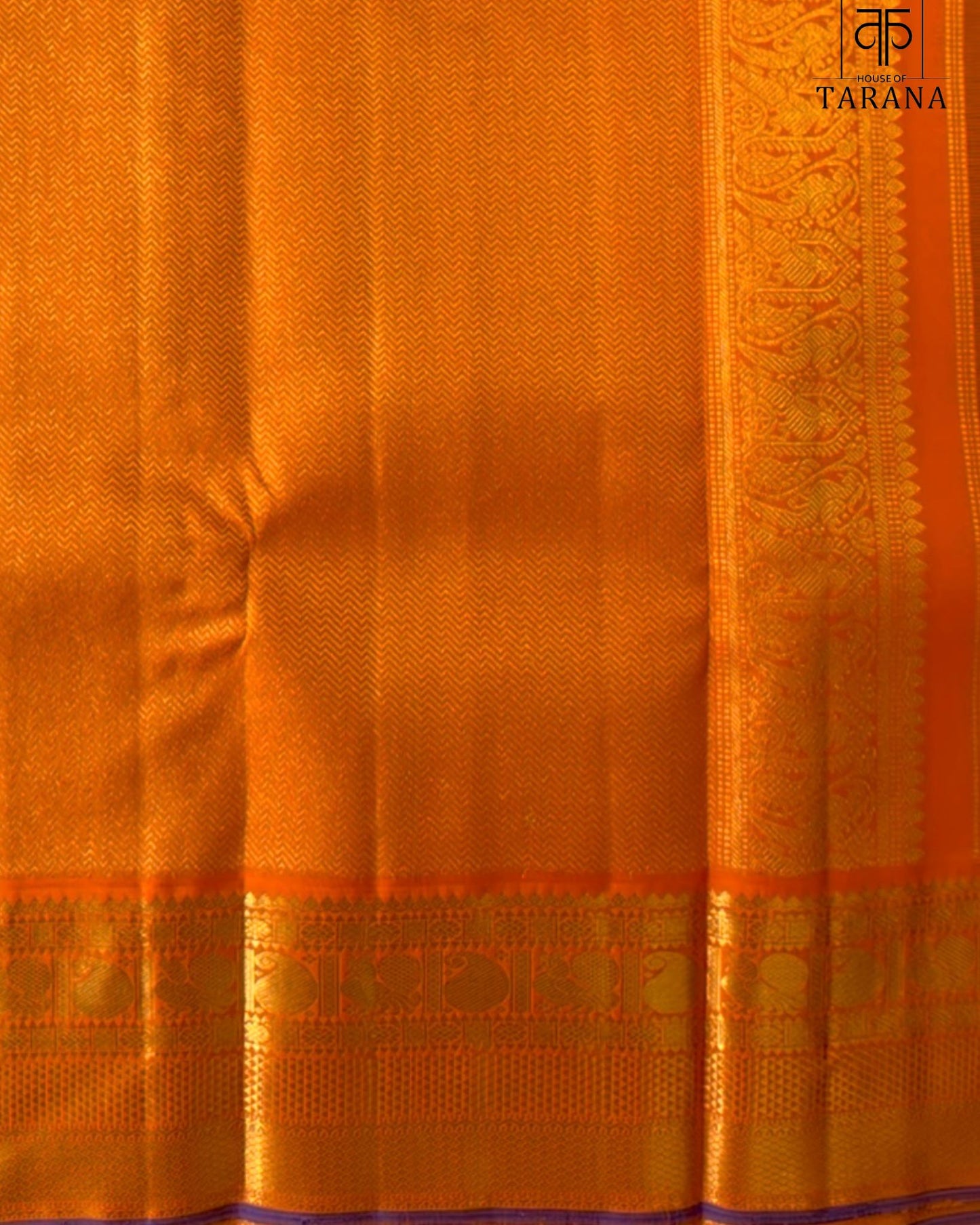 Royal blue with rich golden orange kanjivaram silk saree