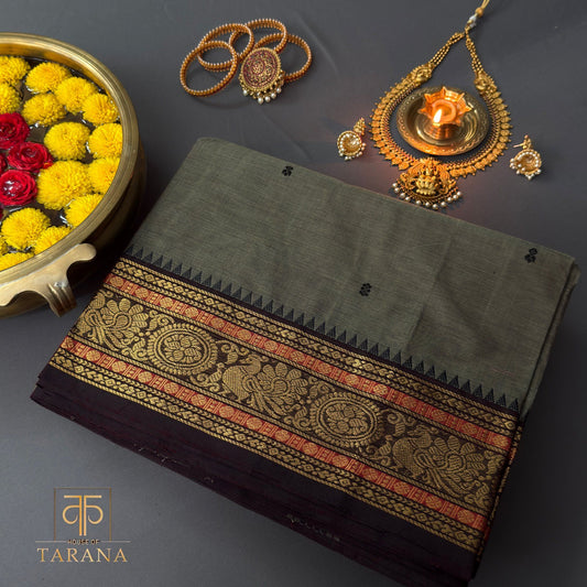 Grey with brown kanjivaram cotton saree