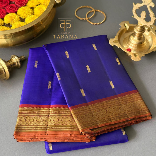 Royal blue with burnt orange kanjivaram silk saree