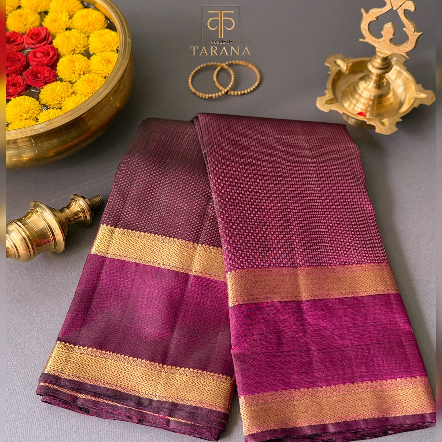 Deep plum with golden zari kanjivaram silk saree
