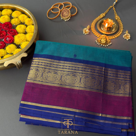 Peacock blue with royal blue kanjivaram cotton saree