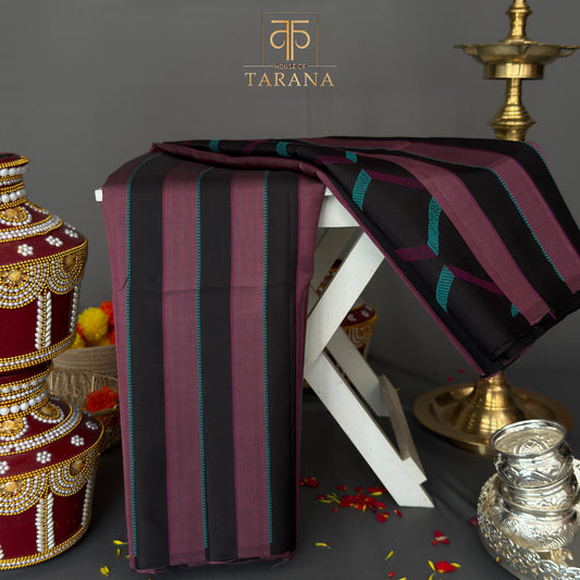 Snuff with wine stripes kanjivaram soft silk saree