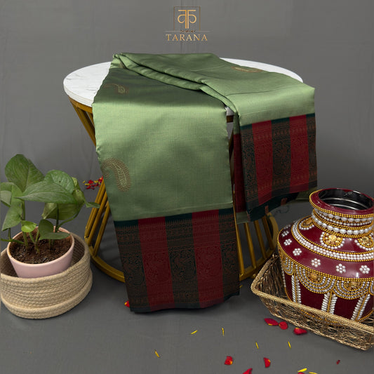 Green with maroon mix border saree