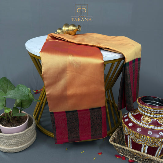 Golden Orange with Green Mix Border Saree
