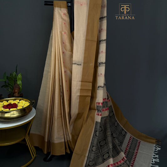 Beige with Mustard  Chettinad Cotton Saree