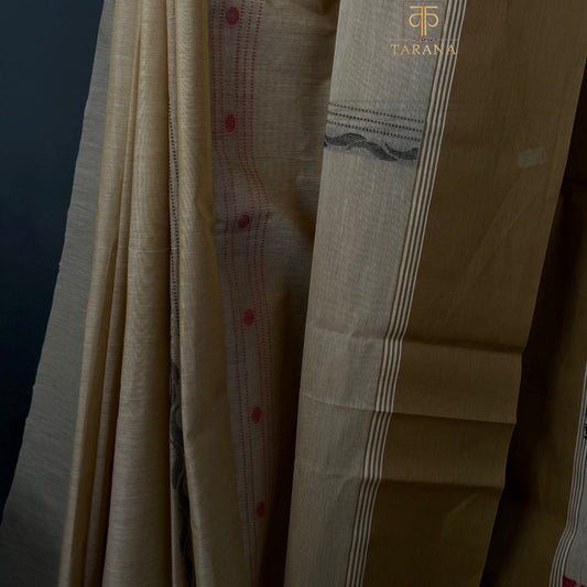 Beige with Mustard  Chettinad Cotton Saree