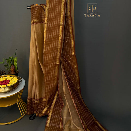 Coffee brown with  brown Chettinad Cotton Saree