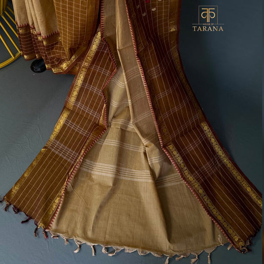 Coffee brown with  brown Chettinad Cotton Saree