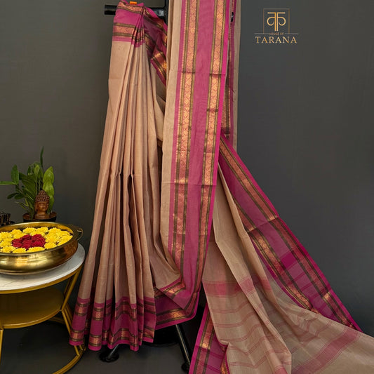 Cream with pink  Chettinad Cotton saree