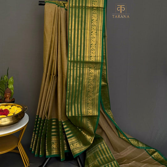 Olive Brown with Green Chettinad Cotton Saree