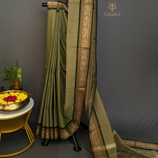 Olive Green with Green Chettinad Cotton Saree