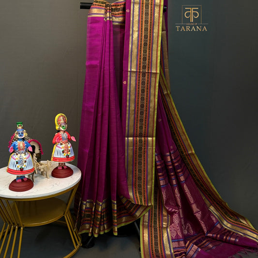 Deep pink with green  Silk Cotton