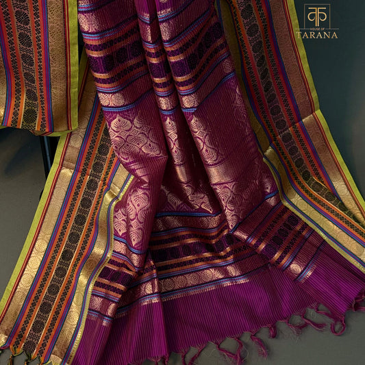 Deep pink with green  Silk Cotton