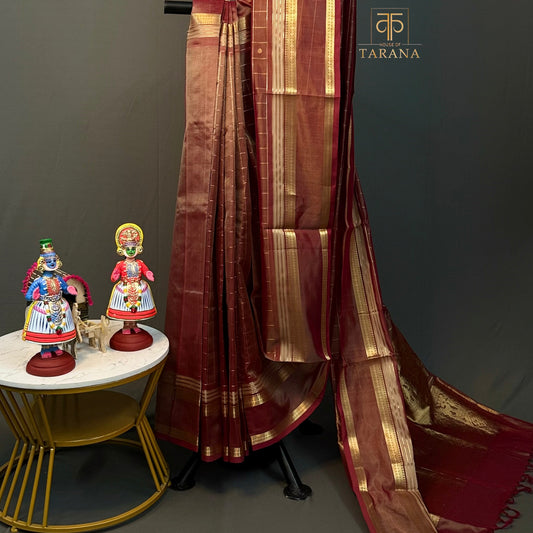 Maroon with gold  Silk Cotton