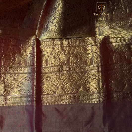 Maroon with gold  Silk Cotton