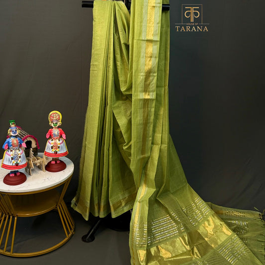 Pista Green with Gold  Cotton Saree