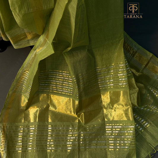 Pista Green with Gold  Cotton Saree